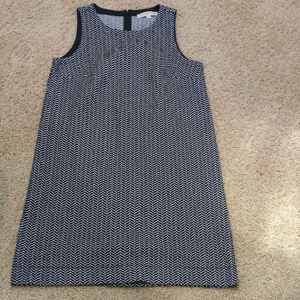 LOFT Black and White Chevron Dress M